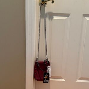 NWT Chic Leather Burgundy Mini Bag with Chain Strap